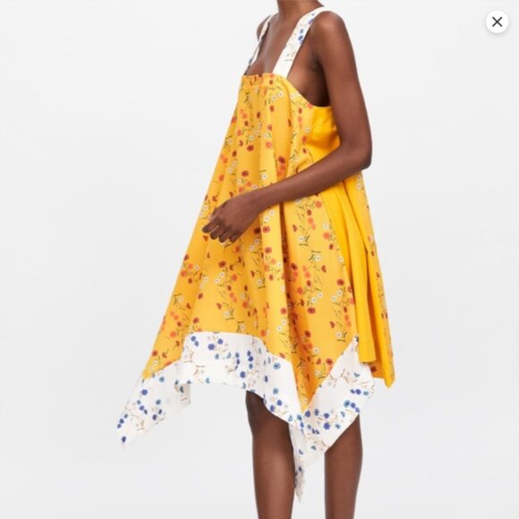 ZARA Floral Pattern Midi Trapezoid Scarf Dress, Yellow/White, Size S - Picture 2 of 11